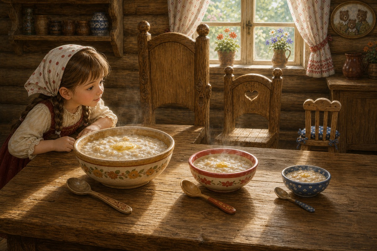 Три чашки с кашей на столе